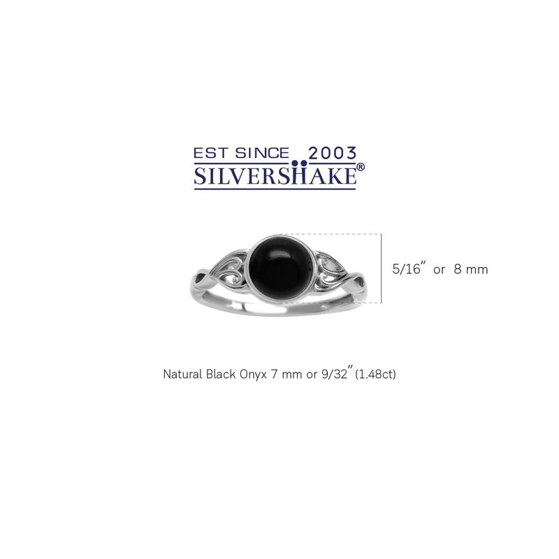 Silvershake خاتم سوليتير بتصميم فيكتوري من الفضة الإسترلينية 925 مع أونيكس أسود طبيعي 7 مم بحجم 10 - Image 3